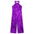 thumbnail image 5 of MSemis Kids Girls Teens Halter Neck Sleeveless Sparkly Jumpsuit One Piece Romper Party Outfits Purple 10, 5 of 7
