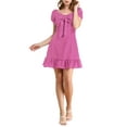 thumbnail image 1 of INSPIRE CHIC Junior's Sweetheart Neck Bow Tie Front Ruffle Hem Mini a Line Dress, 1 of 5