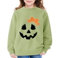 thumbnail image 4 of UACY Toddler Girls Halloween Crewneck Sweatshirt, Pumpkin Face Bow Fleece Pullover, Long Sleeve Soft Fall Tops for Kids Holiday Party Wear (Light Green, 9-10 Years), 4 of 7