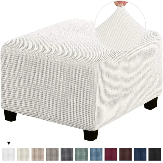 LNGOOR 3 Tailles Carré Jacquard Durable Housse Extensible Personnalisée pour Repose-Pieds Ottoman Tabouret de Rangement Pliant Protecteur de Meuble Housse (Gris Pâle S)