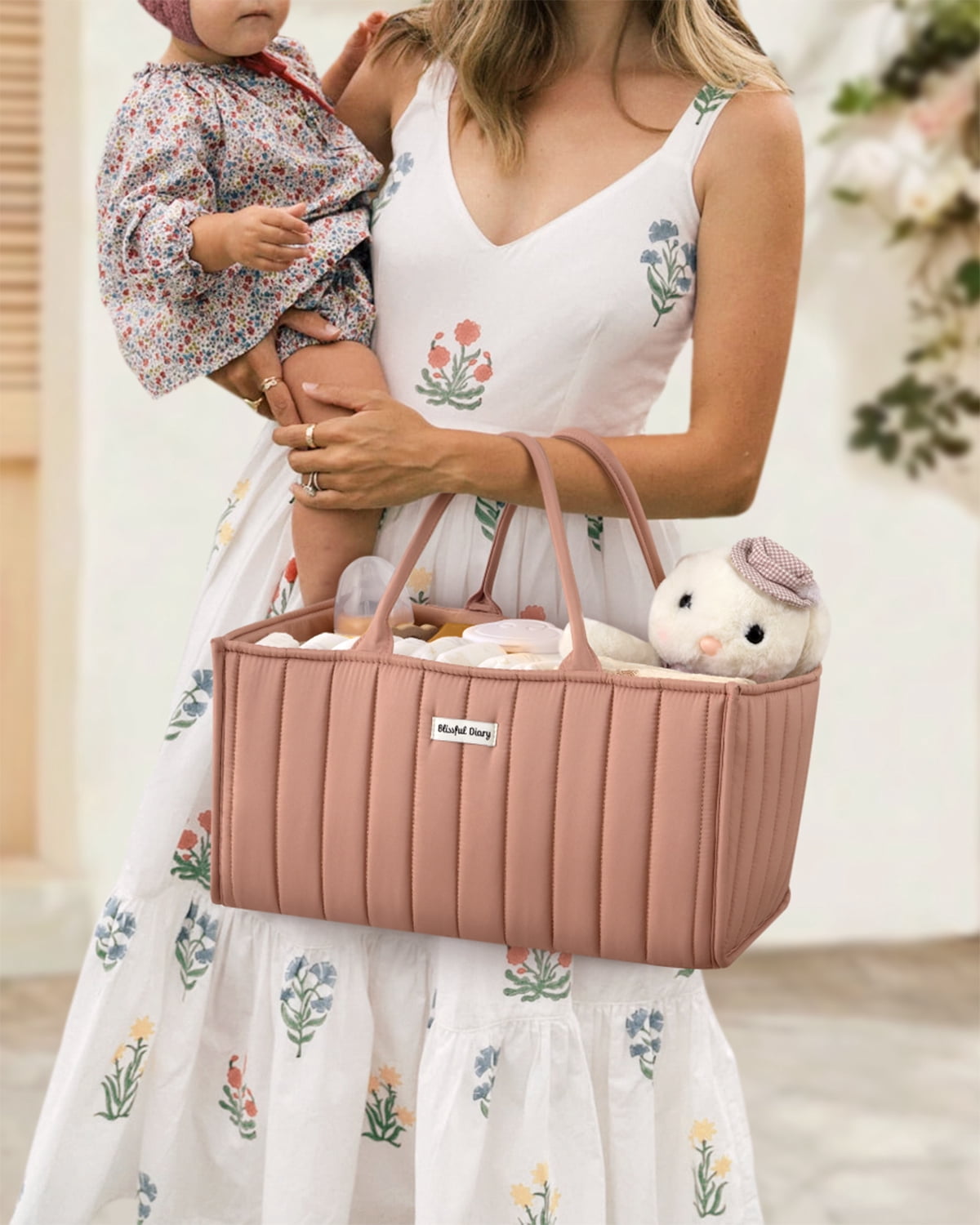 Blissful Diary Diaper Caddy Organizer,Baby Baskets for Baby Shower, Portable Nursery Changing Table Organizer, Diaper Bag, Infant Newborn Essentials Gift, Baby Registry Must Have, Dusty Rose
