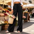 thumbnail image 6 of Byworldtasic Women's Flowy Pleated Trousers Elastic Waist Loose Fit Palazzo Business Casual Lounge Pants with Pockets, 6 of 7