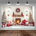 thumbnail image 2 of Christmas Fireplace Backdrop Photography, Merry Christmas Tree Rustic White Brick Wall Window Party Decor Background, Xmas Holiday Family Supplies Photo Booth Studio Props,7X5ft, 2 of 5