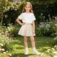 thumbnail image 4 of FRSASU Girl's Mesh Ruffled Pleated Mini Skirt with Built in Shorts Summer Slim High Waist Elegant A-Line Princess Tutu Dancing Skirt Beige, 4 of 8