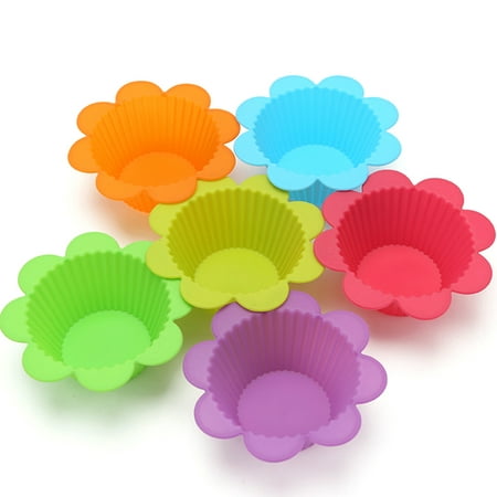 Jeobest 10PCS Silicone Muffin Cups - Reusable Silicone Baking Cups - Multi-Function Petal Shape Silicone Muffin Cup Baking Cake Mold Jelly Mould High Temperature Baking Oven Household