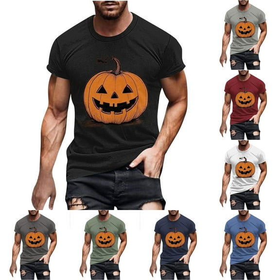 Kctiaxy Halloween Tshirt for Men Pluz Size Short Sleeve Tops Causal Fashion Round Neck Graphic Print Tees Shirts