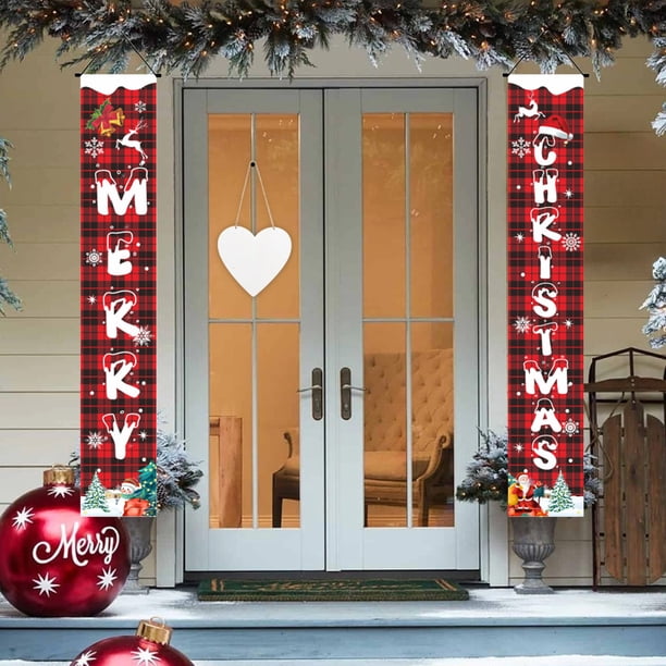 Juego de 2 cortinas navideñas para puerta | Poliéster impermeable, color rojo y verde | 30 x 180 cm, personalizables | Fondo para bodas y fiestas