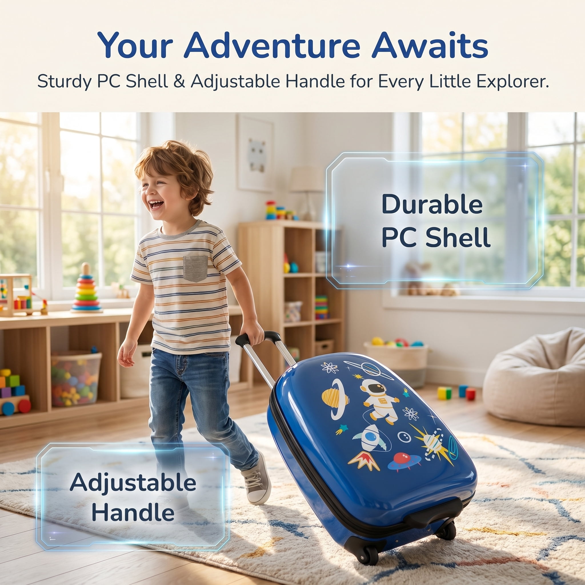Resenkos Luggage Expandable Suitcase,16 Inch Kids Carry-On Luggage Hard Shell Suitcase with Wheels-Blue