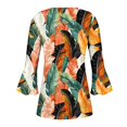 thumbnail image 4 of CYMMPU Tunic Tops 3/4 Sleeve Flower Printed Blouses for Women Dressy Casual Loose Fit Spring Tops Fall Trendy Shirts Button V Neck Flare Sleeve Empire Waist A Line T-Shirts L, 4 of 5