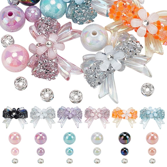 24pcs Rhinestone Bows Beads for Pens Acrylic Bowknot Focal Beads Rhinestone Spacer Beads Fancy Beads Kit for DIY Beadable Pens Keychains Bracelets Jewelry Making Supplies DIY