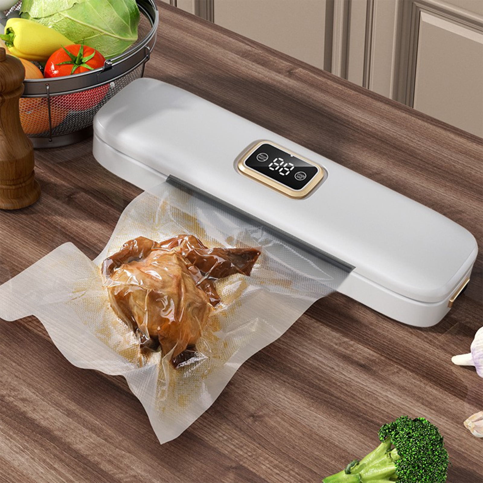 Byujiro Vacuum Sealer Machine with Digital Display, Automatic Food Sealer with 10 Vacuum Bags, Air Sealing System for Food Storage, Kitchen Organization & Meal Prep