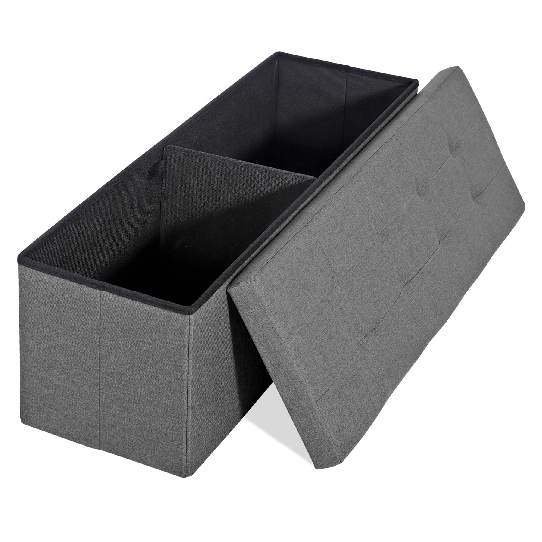 HomGarden 43'' Linen Storage Ottoman Bench, Foldable Footrest Stool W/ Divider, Light Gray