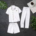 thumbnail image 5 of Eryao Mens Summer Lounge Sets Casual 3 Piece Waffle Knit Short Sleeve Button Down Shirts Matching Pants and Shorts with Pockets,White,L, 5 of 6