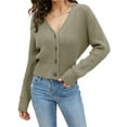 thumbnail image 2 of Long Sleeve V-Neck Women Knit Cardigan Buttons Cropped Sweater, 2 of 5