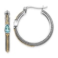 thumbnail image 1 of Sterling Silver w/ 14k Light Blue Swiss Topaz Hinged Hoop Earrings, 1 of 3