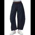 thumbnail image 3 of Pantalones Deportivos para Mujer con Cintura Elástica, Pierna y Cordón Ajustable, Estilo Palazzo Informal con Bolsillos. Azul Marino XL, 3 of 8