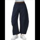 thumbnail image 3 of Pantalones Deportivos para Mujer con Cintura Elástica, Pierna y Cordón Ajustable, Estilo Palazzo Informal con Bolsillos. Azul Marino M, 3 of 8