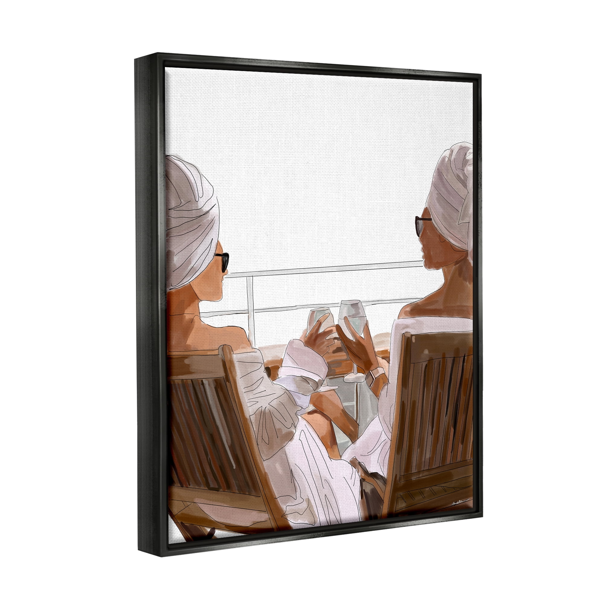 Stupell Industries Summer Friends Relaxing on Beach Coastal Painting Black Floater Framed Art Print Wall Art