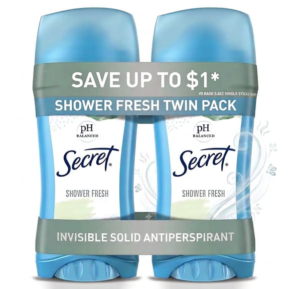 Secret Antiperspirant Deodorant for Women, Invisible Soild, Shower Fresh, 2.6 oz Each, 2 Pack