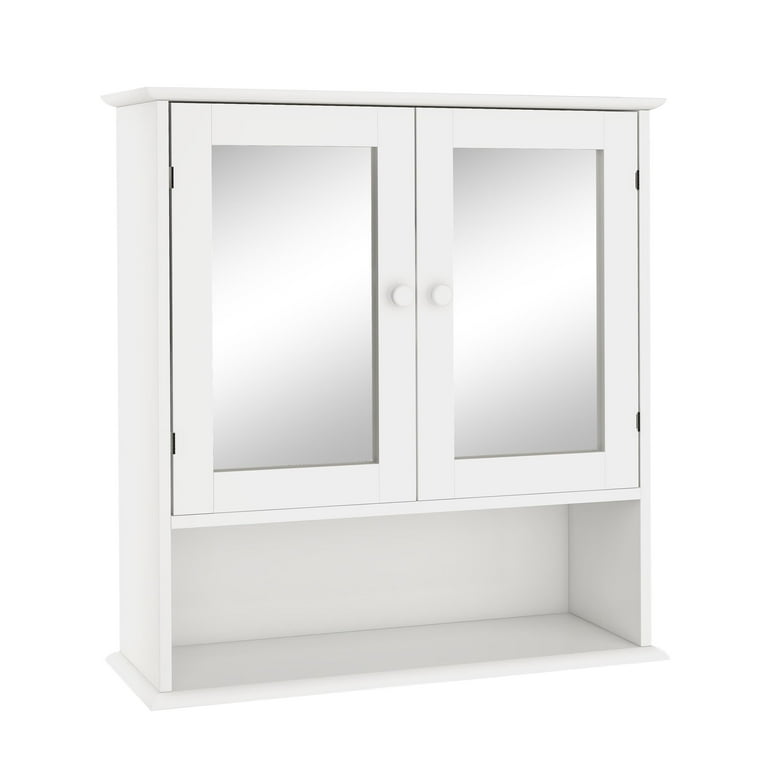 Ktaxon Bathroom Wall Cabinet Kitchen Medicine Cabinet Storage Cabinet with  2 Mirror Doors and Shelves, White Finish