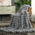 thumbnail image 2 of Faux Fur Plush Throw Blanket Soft Fluffy Bubble Blanket for Couch, Sofa Bedroom, 2 of 5