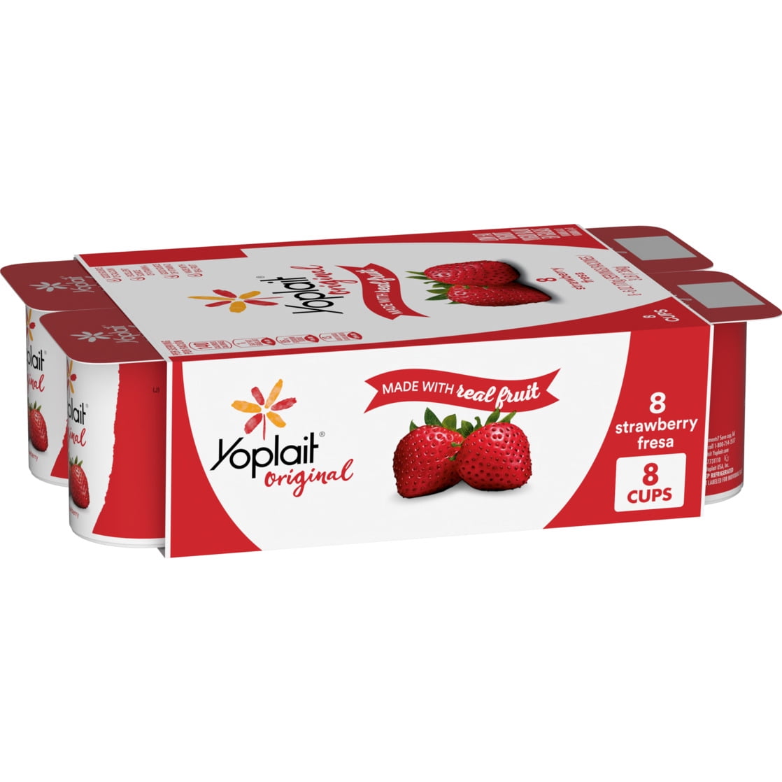 Yoplait Original Low Fat Strawberry Yogurt, Made with Real Fruit, 8 Yogurt Cups, 48 oz