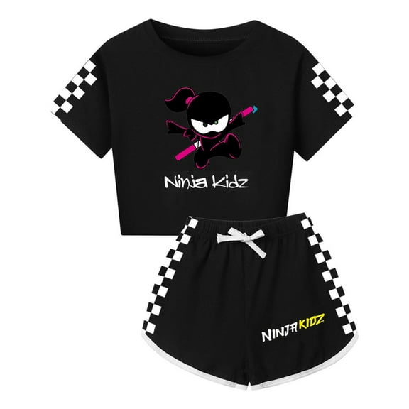 Youth Girl Ninja Kidz Set – Kids Short Sleeve Crop Top and Shorts Graphics – Summer Look