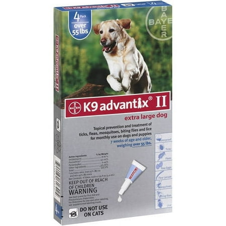 K9 Advantix II Flea and Tick Control Monthly Treatment for Extra-Large Dogs, 4 Doses