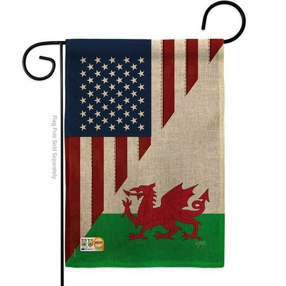 Breeze Decor BD-FS-G-108389-IP-DB-D-US16-BD 13 x 18.5 in. US Wales Friendship Burlap Flags of the World Impressions Decorative Vertical Double Sided Garden Flag