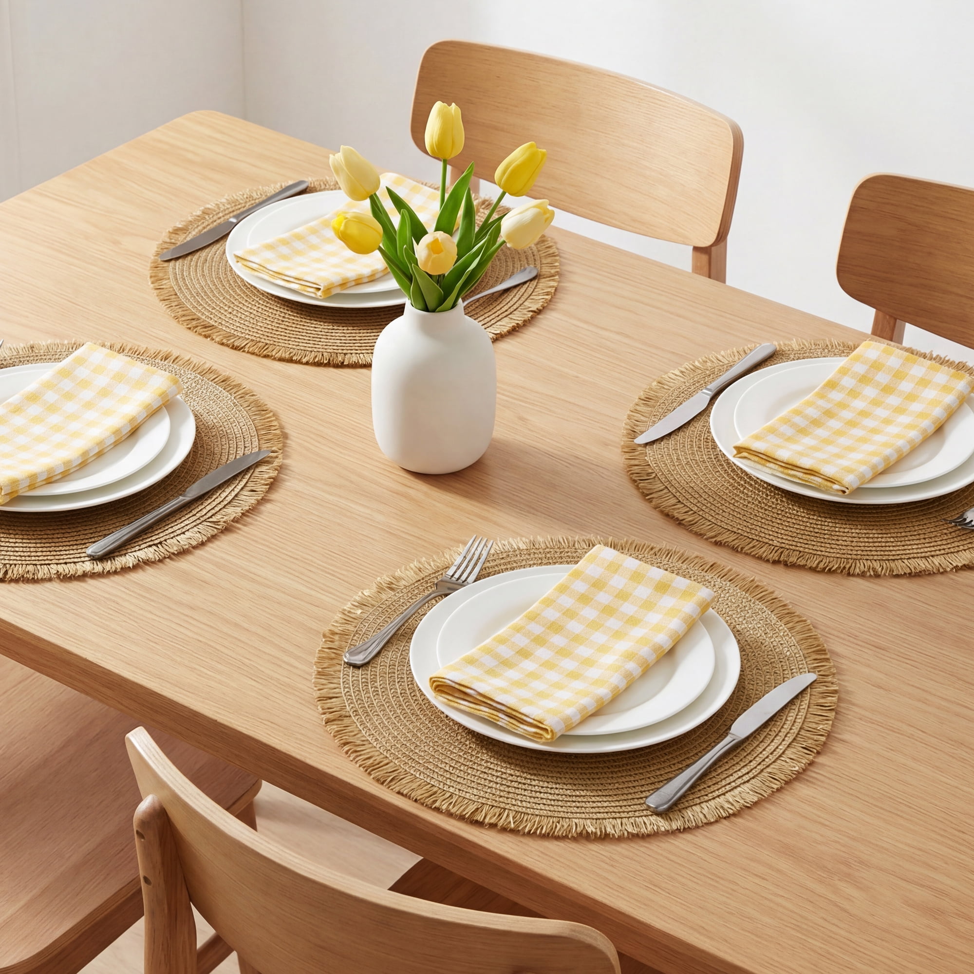 Unique Bargains Set of 6 Woven Placemats for Kitchen Use Brown 15x15inch