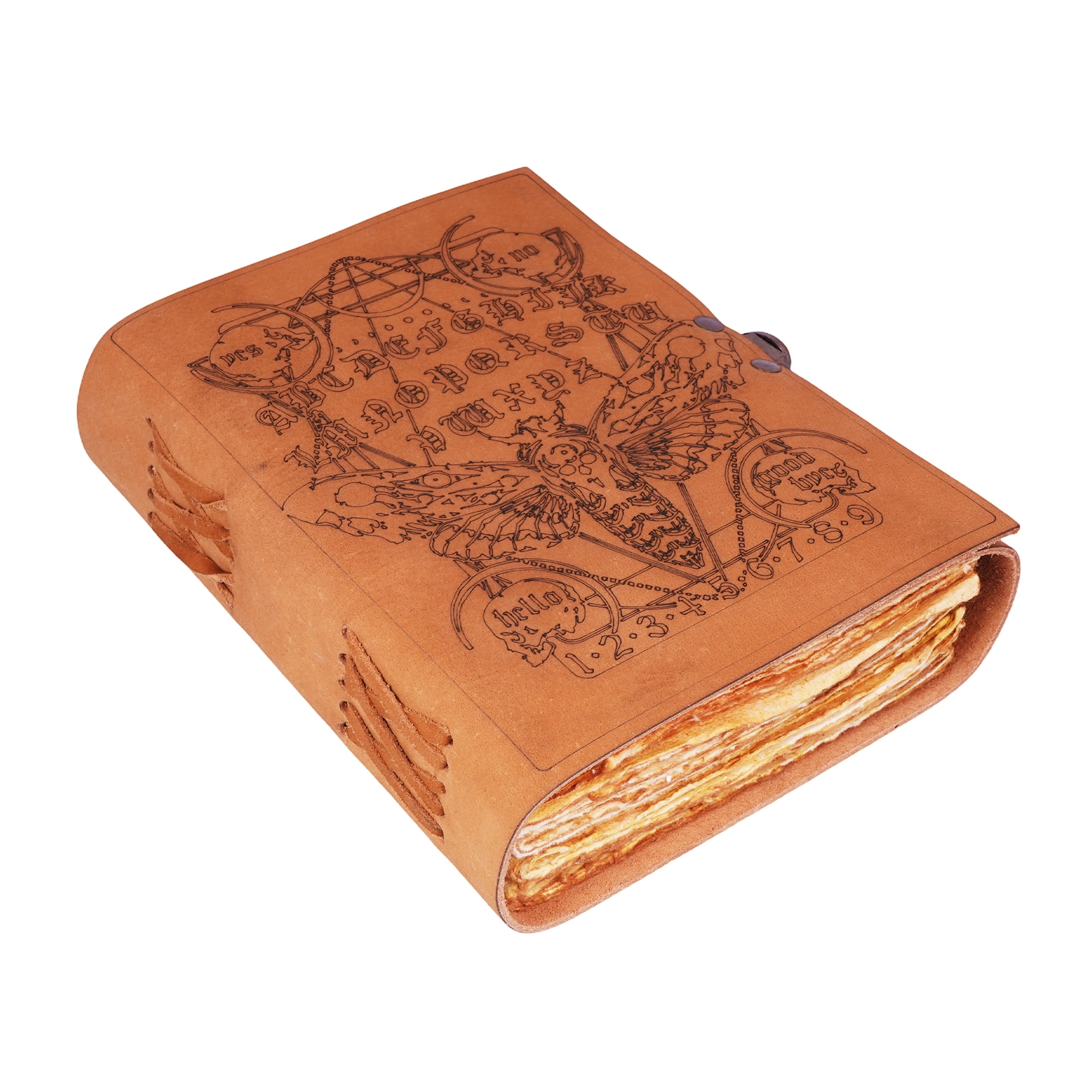 Soft Leather Spirit Moth Journal 5x7 – Handmade Embossed Leather Notebook with Lunar Moth Design