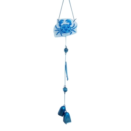 December Diamonds Blue Crab with Fish and Bells Wind Chimes 21 Inch Patio Decor