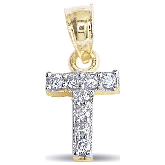 Precious Stars 14K Yellow Gold Cubic Zirconia Unisex Initial Letter 'T' Pendant - No Chain, Pendant Only