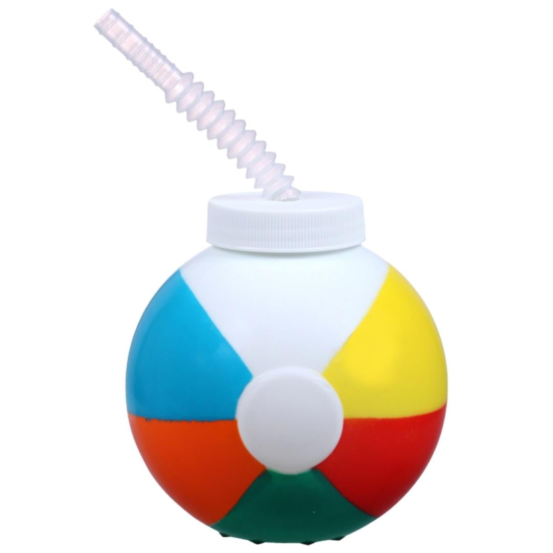 (2) BCL Summer Beach Ball Cups with Straw for Beach Pool Summer Picnic