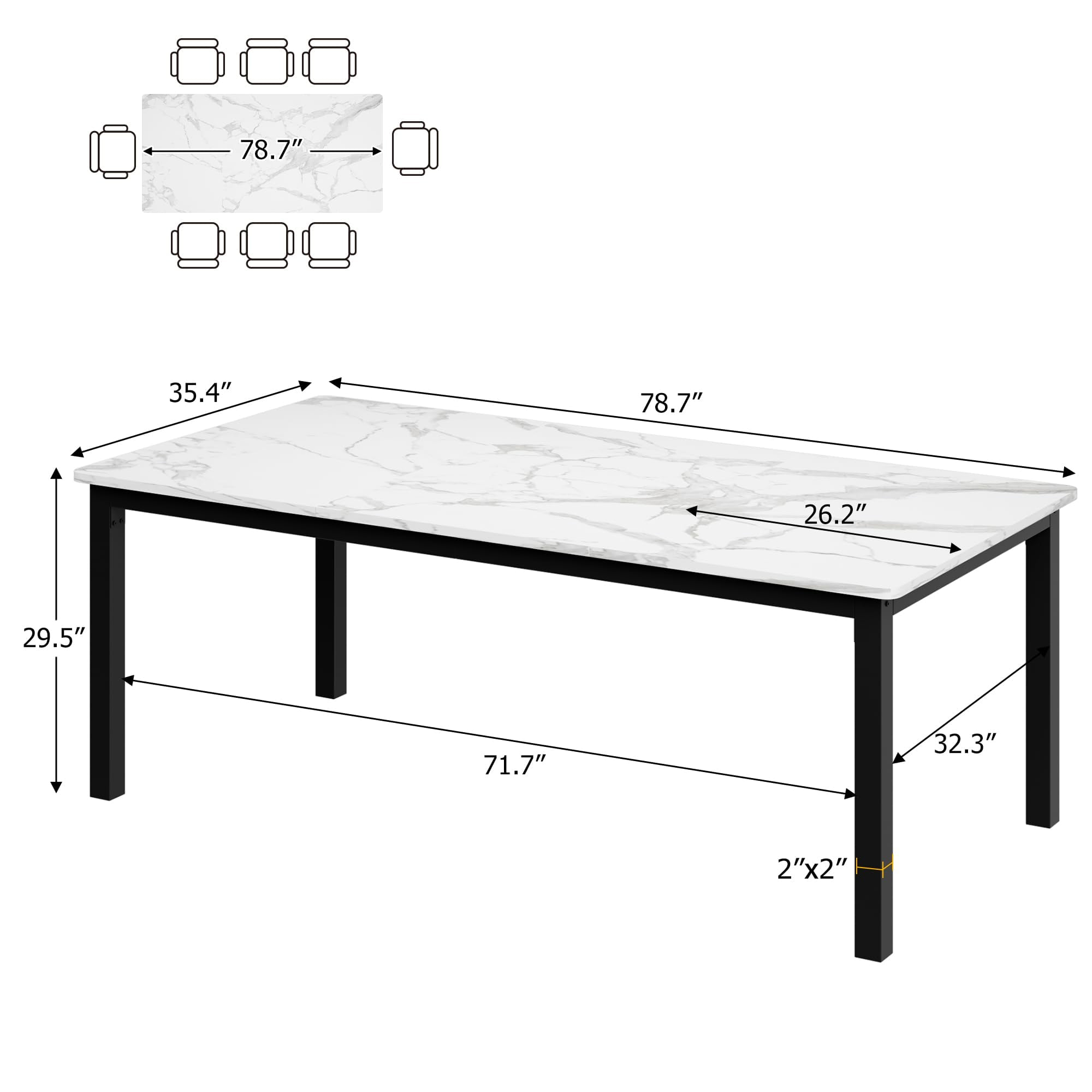 Accreate Versatile Industrial Dining Table, Large Rectangle Table with Sturdy Metal Legs, Elegant Round Corners, Waterproof Surface for Kitchen, Conference Room, or Workspace