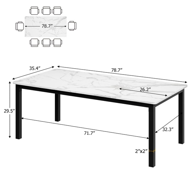 GloryStar Dining Table for 6-8 Person Farmhouse Large Rectangular Kitchen Tables Mid-Century Modern Kitchen Table with Sturdy Metal Legs for Small Kitchens, Dining Office Areas