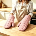 thumbnail image 6 of Set Of 2 Cotton Oven Mitts And Pot Holders With Heart Patterns - Heat Resistant Kitchen Gloves For Baking, Cooking And Grilling - 11.81x7.09in Mitts, Black, 6 of 7