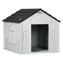 Plastic Dog House, Water Resistant Puppy Shelter for Small & Medium Dogs - Indoor/Outdoor Kennel with Door, Easy Assembly, Gray
