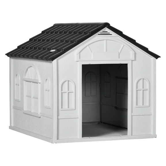 Plastic Dog House, Water Resistant Puppy Shelter for Small & Medium Dogs - Indoor/Outdoor Kennel with Door, Easy Assembly, Gray