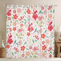Manfei Retro French Flower Blackout Curtains Set of 2 (52x84 Each), Red Floral Window Curtains, Teens Western Countryside Curtains and Drapes, Window Curtains Decor