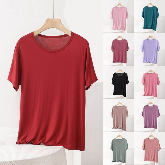 Summer Tops Short Sleeve Shirts, Casual Women's Fashion Oversize Casual Round Neck Solid Color Short Sleeve Round-Neck Blouse Trendy T Shirts, Size XL-5XL