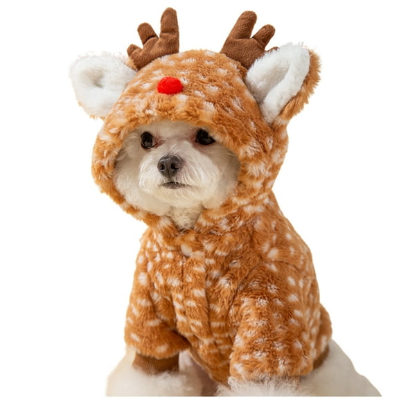 Christmas Pet Reindeer Cosplay Costume for Small Dogs, Funny Elk Deer Pet Christmas Winter Warm Coat Coat Clothes Hoodie Outfit Apparel for Cats Small Dogs XS