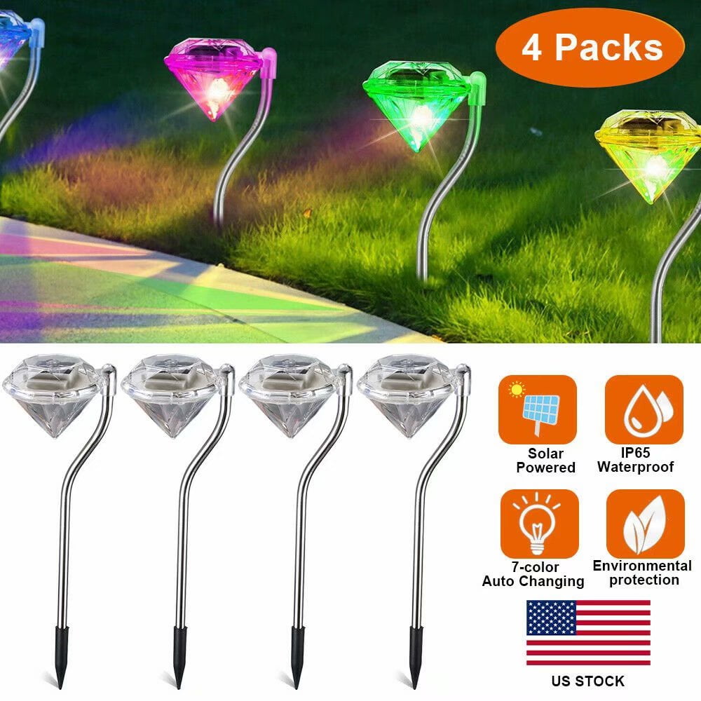 2Z 4x 7 Color-Changing Diamond Solar Lights Waterproof For Landscape/Pathway/Garden