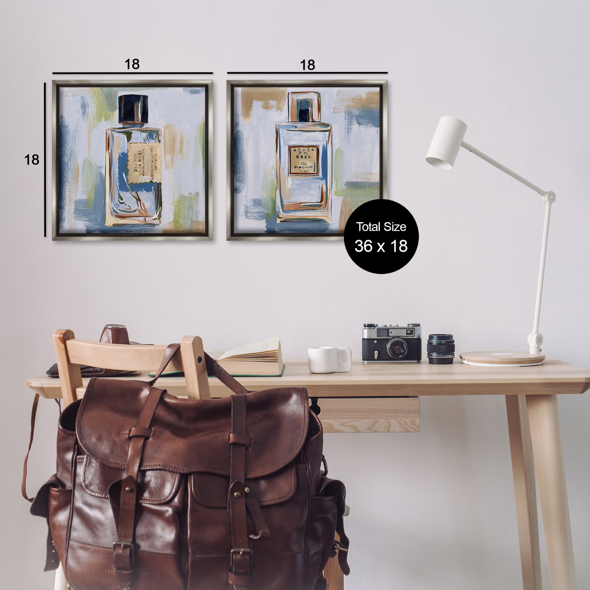 Stupell Industries Abstract Cologne Perfume Bottle Fashion Painting Gray Floater Framed Canvas Art Print Wall Art, 18 x 18, Set of 2