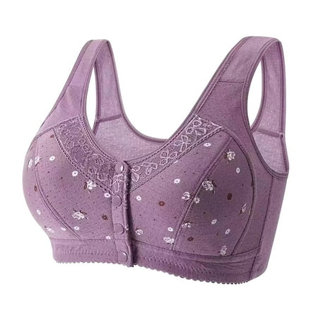 Ovticza Women s Plus Size Full Coverage Front Closure Posture Back Wireless Double Support Minimizer Bra Purple 38