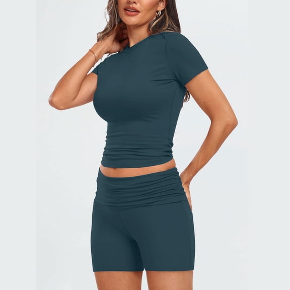 Pyhlmscde Women’s Two Piece Set Casual Summer Outfit with Matching Shorts And Top Comfy 2 Piece Clothing Set, Linen Shorts Set for Women, Linen Short Sets, Piece Sets Summer Dressy