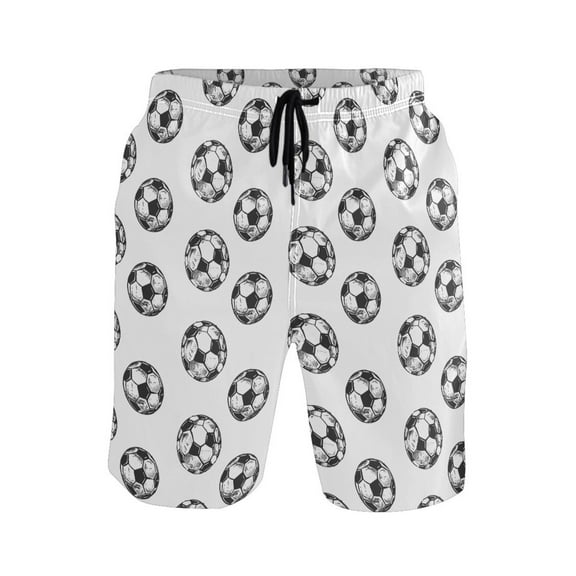 joogoo Men's Swim Trunks Soccer Balls Football Pattern Beach Shorts with Pockets M
