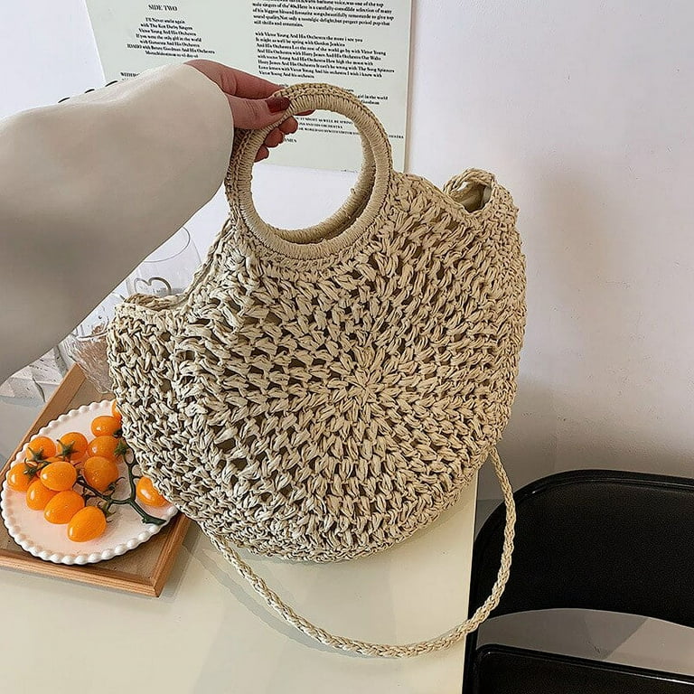 Handmade Woven Summer Beach Round Straw Bags for Women