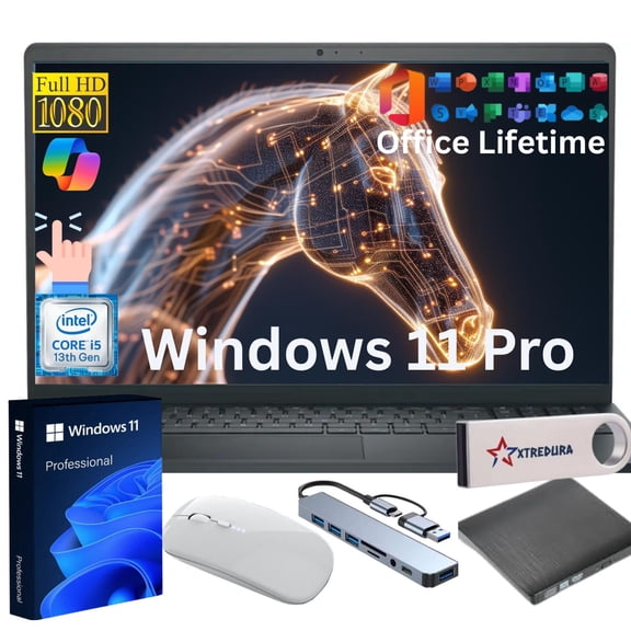 Dell DC15250 15 FHD Touch Laptop, Intel Core i5 13th Gen i5-1334U (Beats i7-1250U), 8GB RAM, 256GB SSD, Windows 11 Pro with Copilot, Liftime Microsoft Office,Gift Bundle