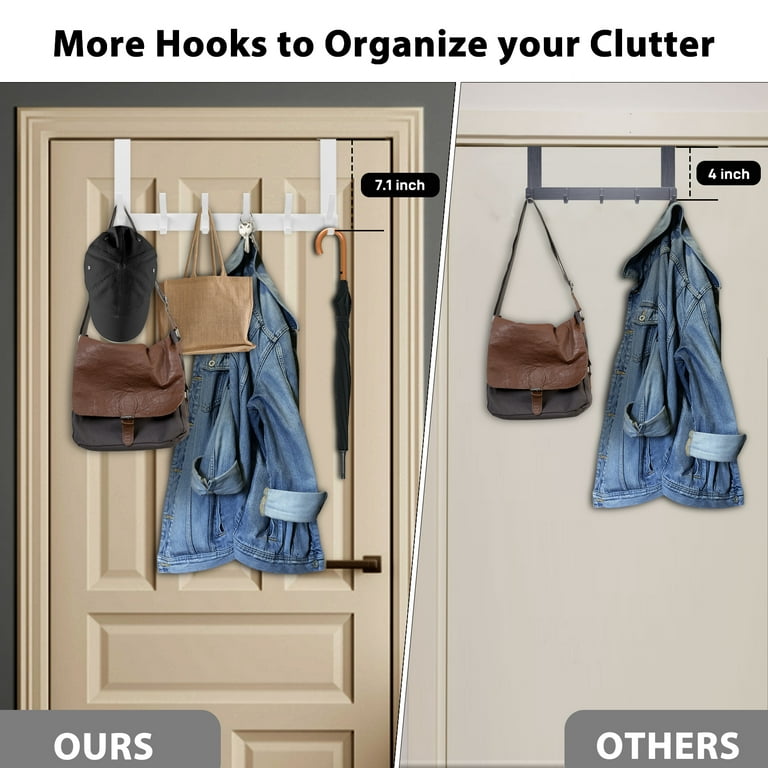 Optish Over The Door Hooks, Over The Door Towel Rack with 12 Coat Hooks Door Hanger Hook for Hanging Clothes, Coats, Towels, Hat 1 Pack White, Size